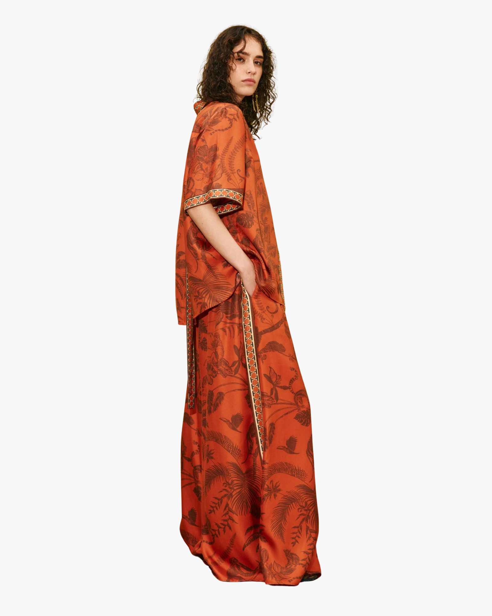 Relaxed Monkey Dance Silk Shirt Rust