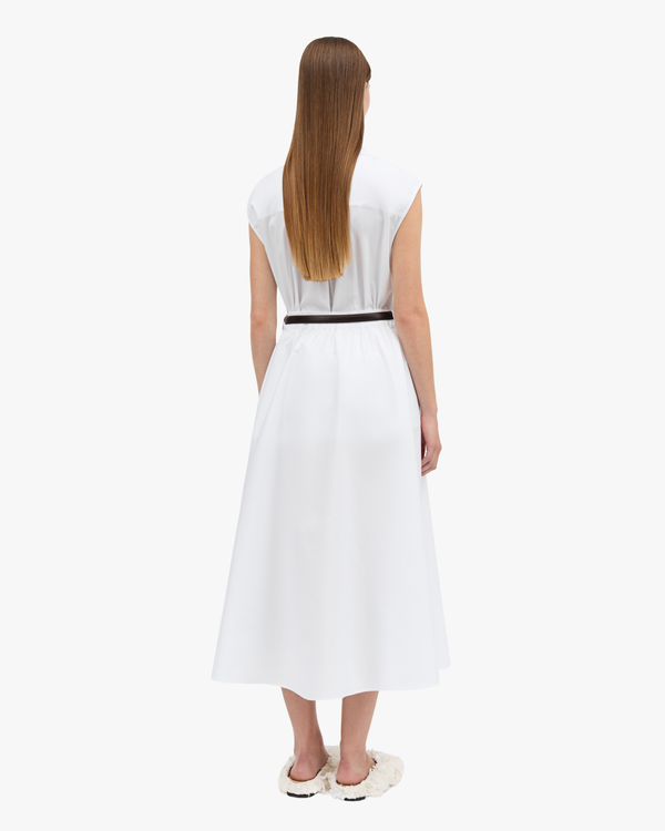Novo White Pleated Cotton Midi Skirt