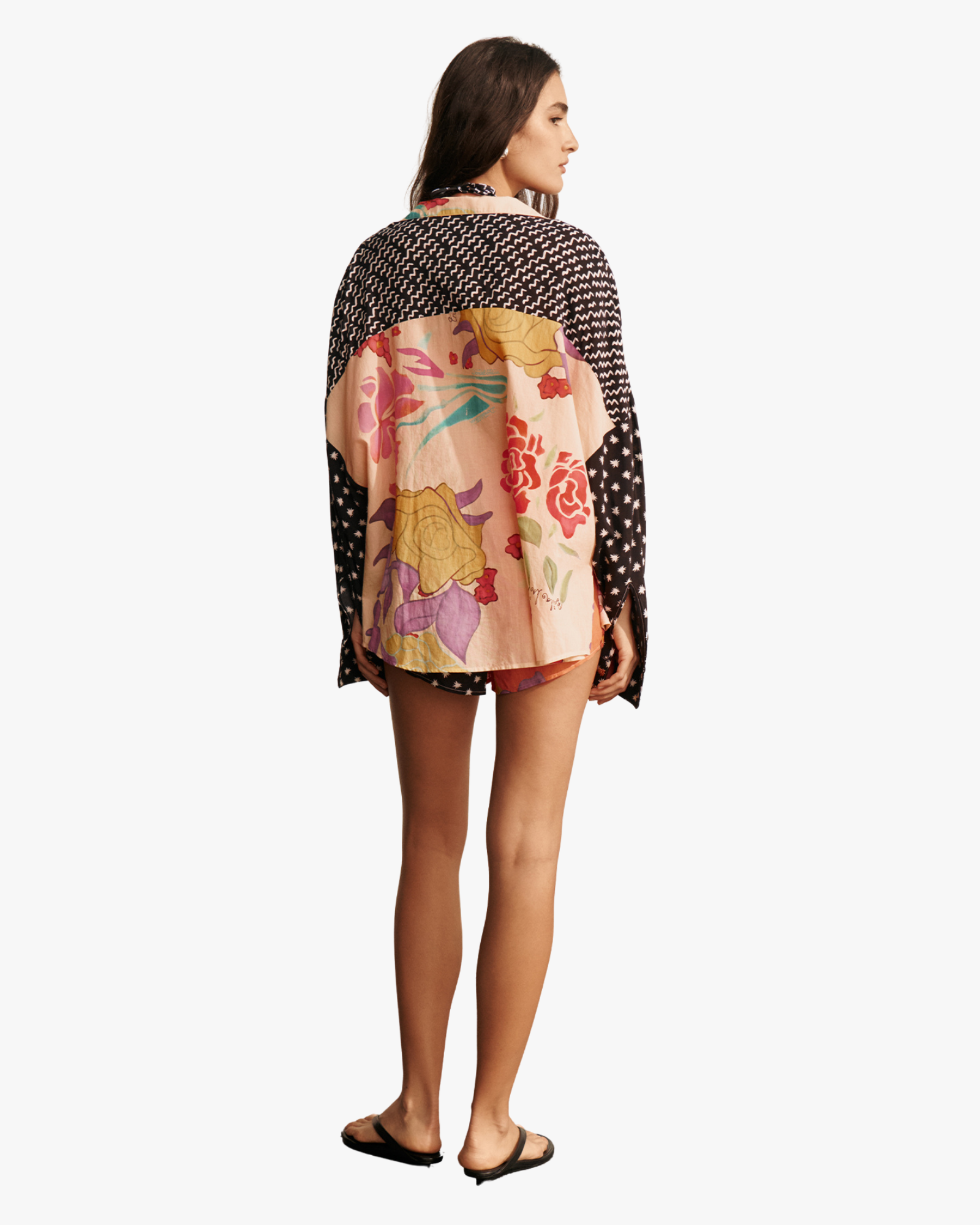 Flores Print Long Sleeve Button-Down Shirt