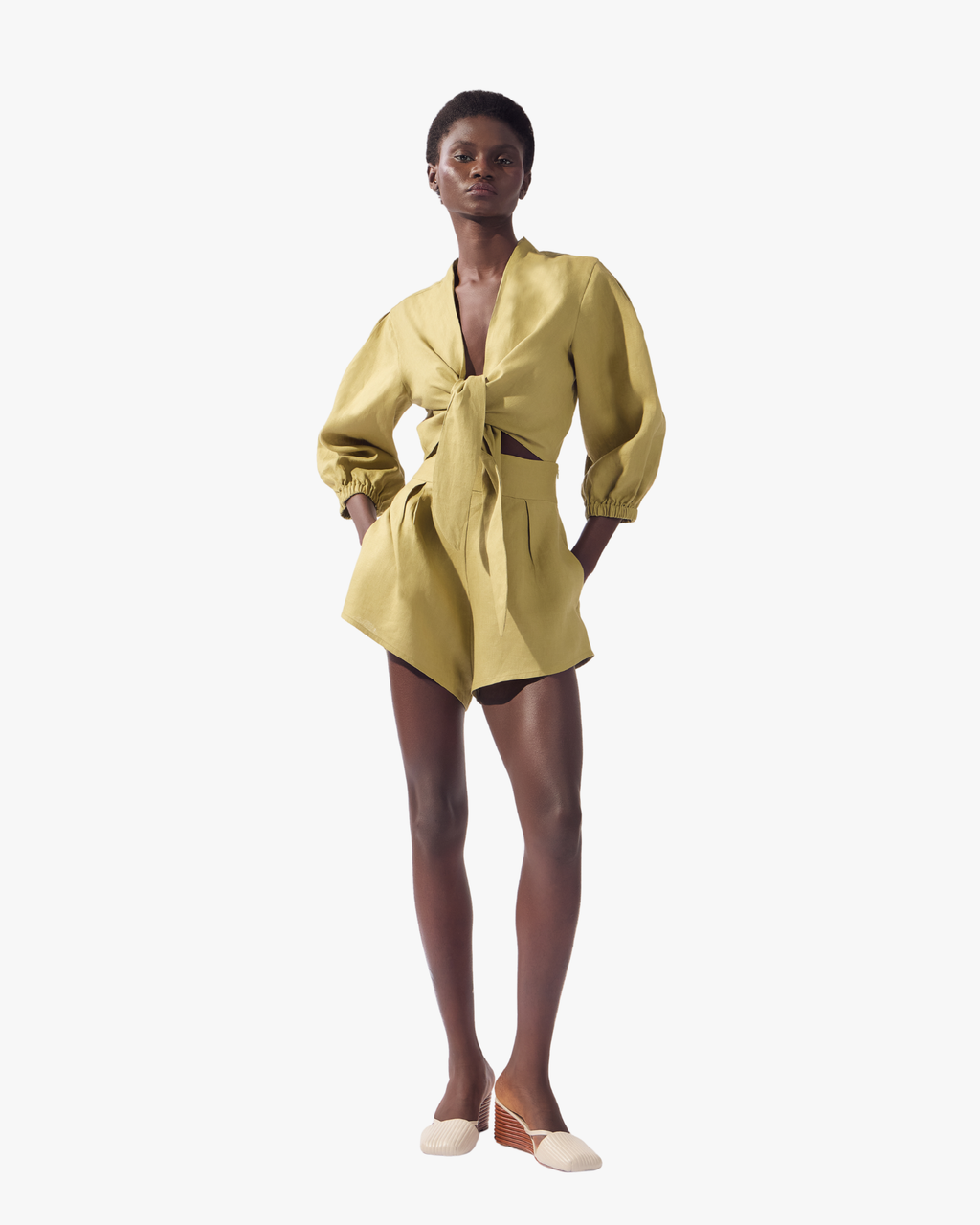 Solid Front-Tie Crop Top Pistachio