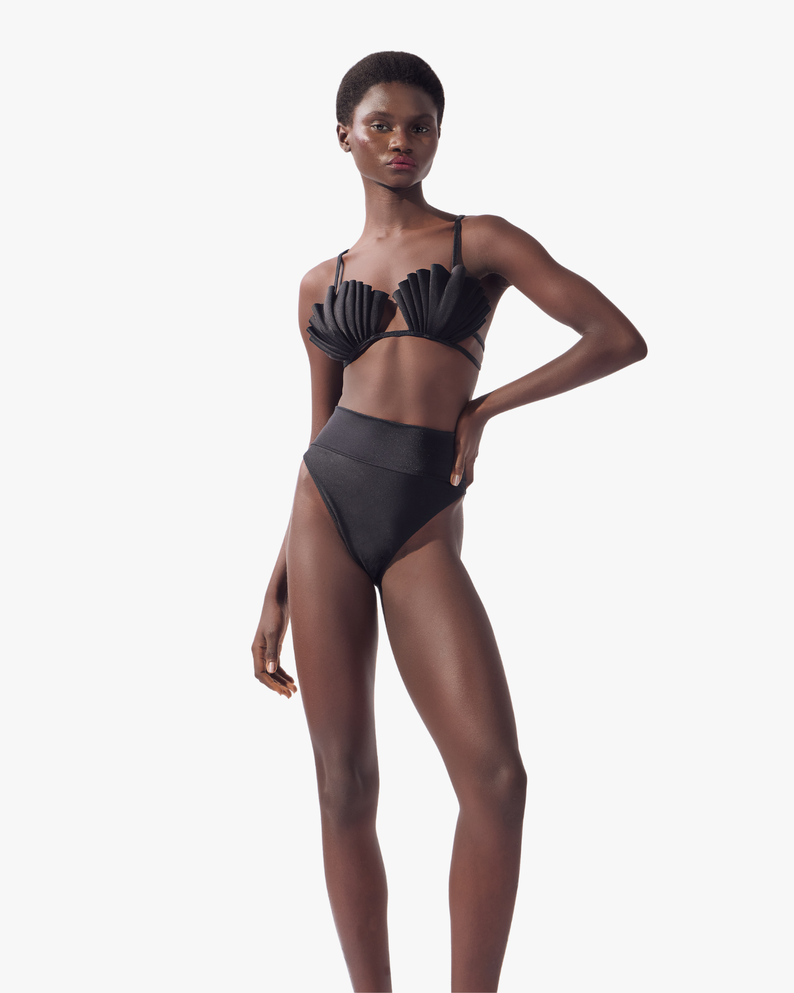 Seashell High-Leg Bikini Set Black