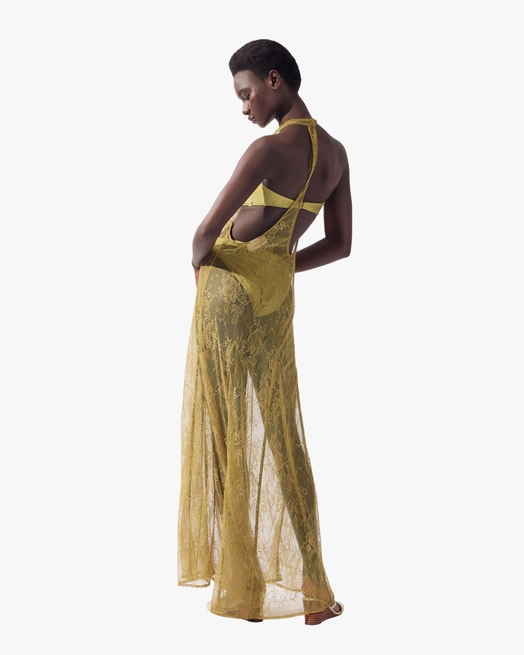 Lace Bare-Back Maxi Dress Pistachio