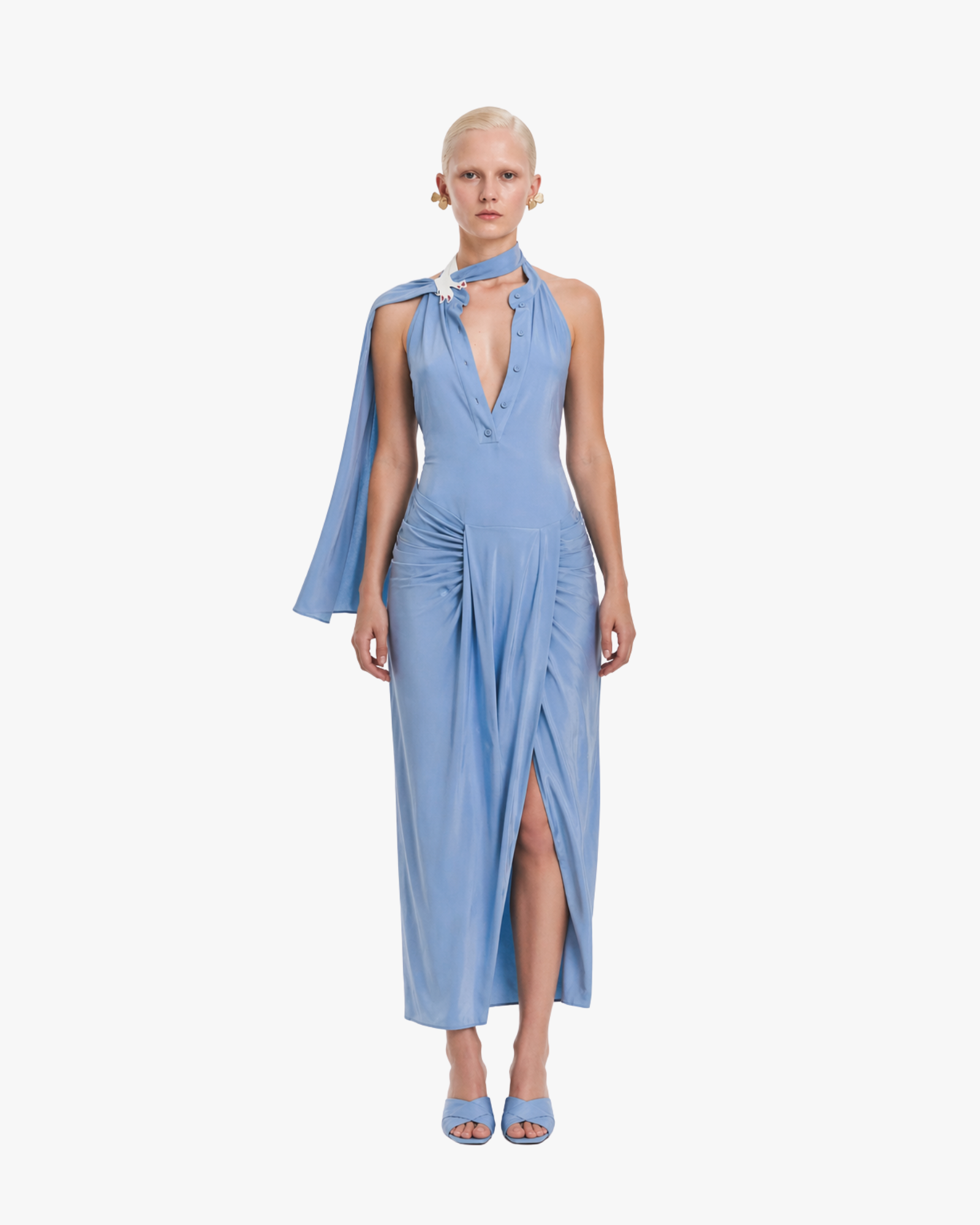 Midi Dress with Half Collar - Blue
