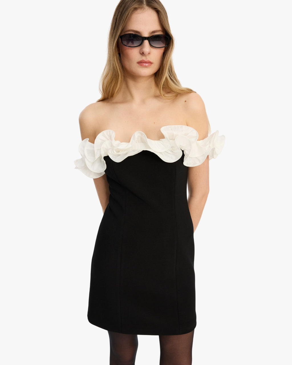Mini Ruffle Dress Black White