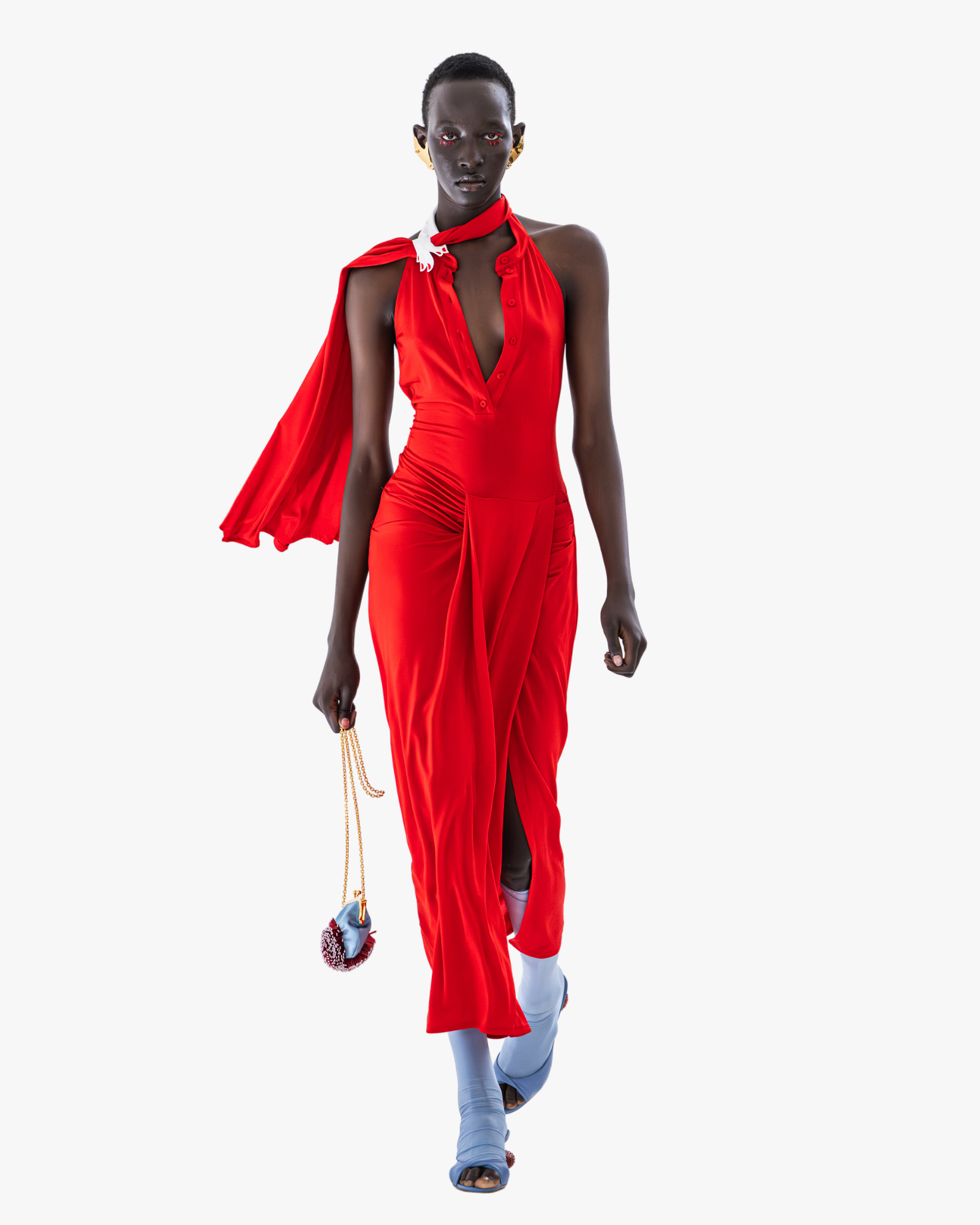 Midi Dress with Half Collar- Red