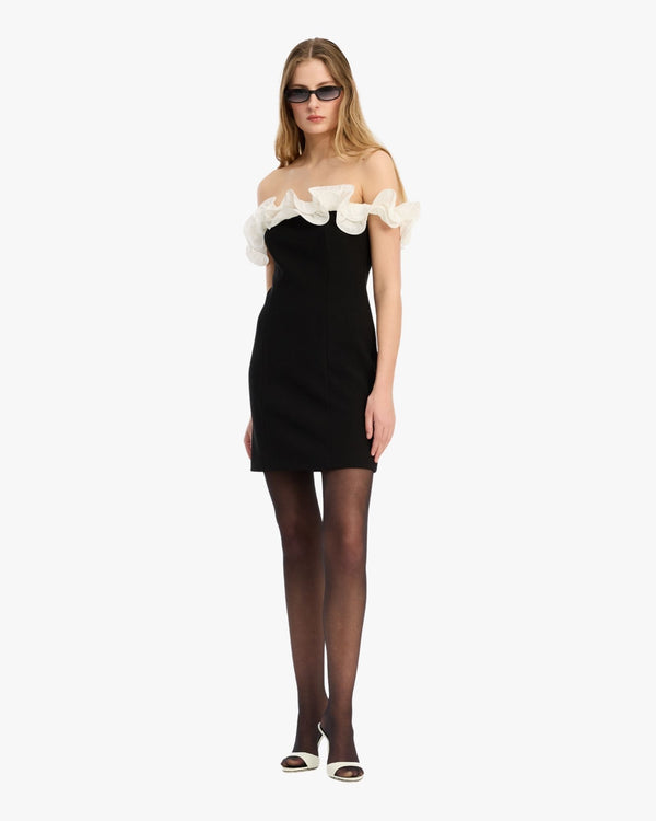 Mini Ruffle Dress Black White