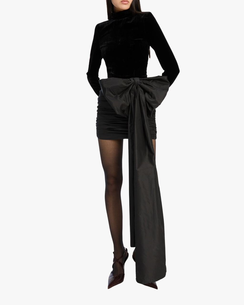 Velvet Bow Mini Dress Black