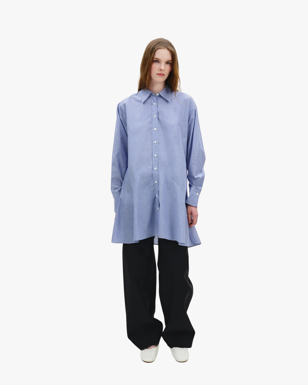 Striped Petal Bottom Shirt Dress