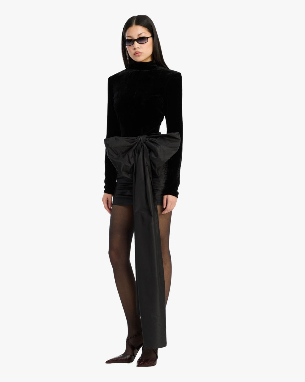 Velvet Bow Mini Dress Black