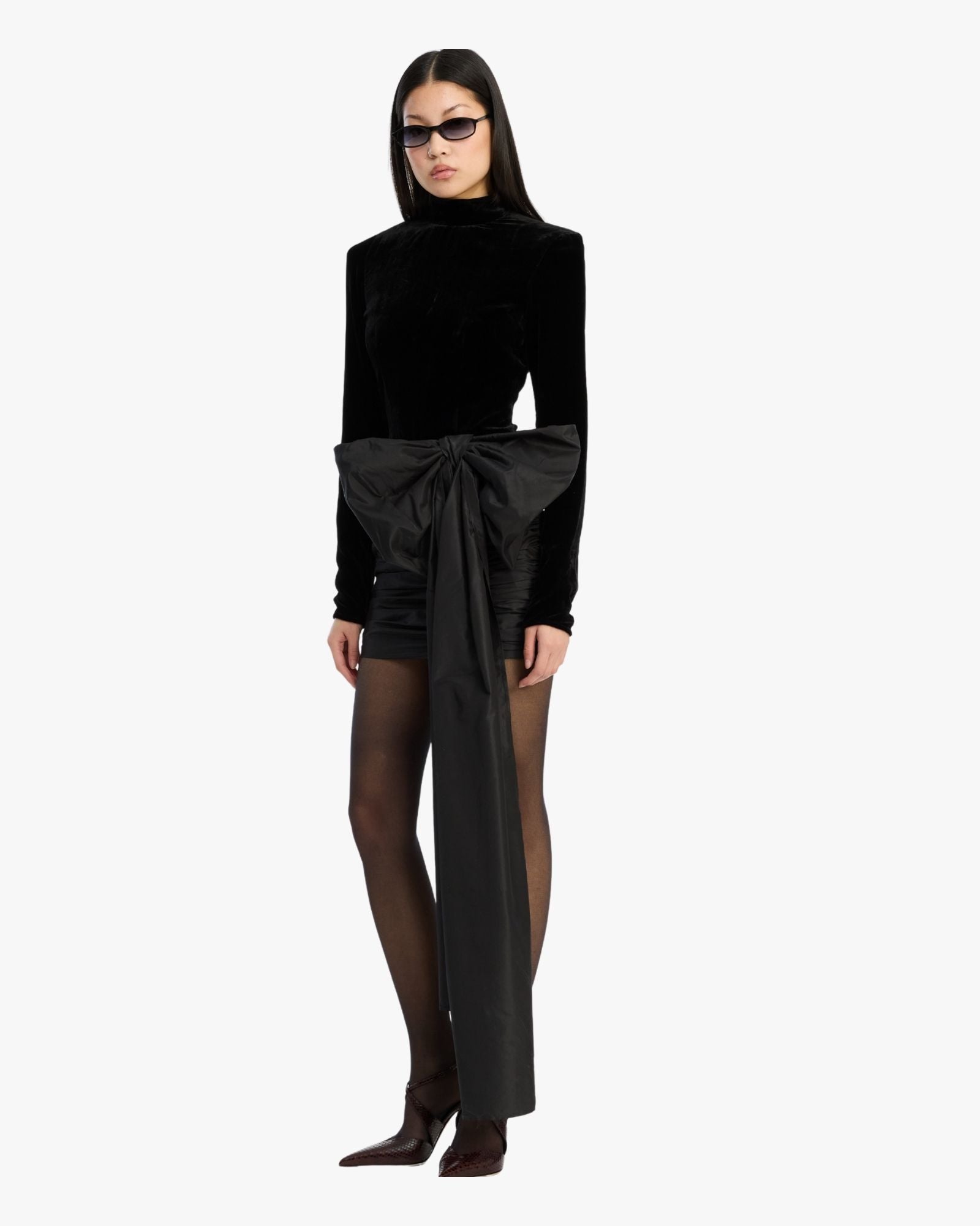 Velvet Bow Mini Dress Black