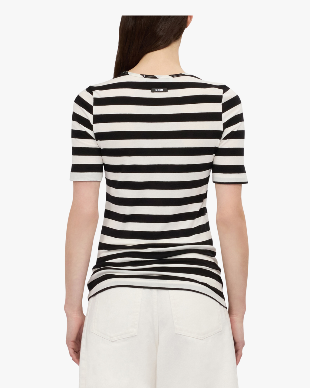 White and black striped cotton jersey T-shirt