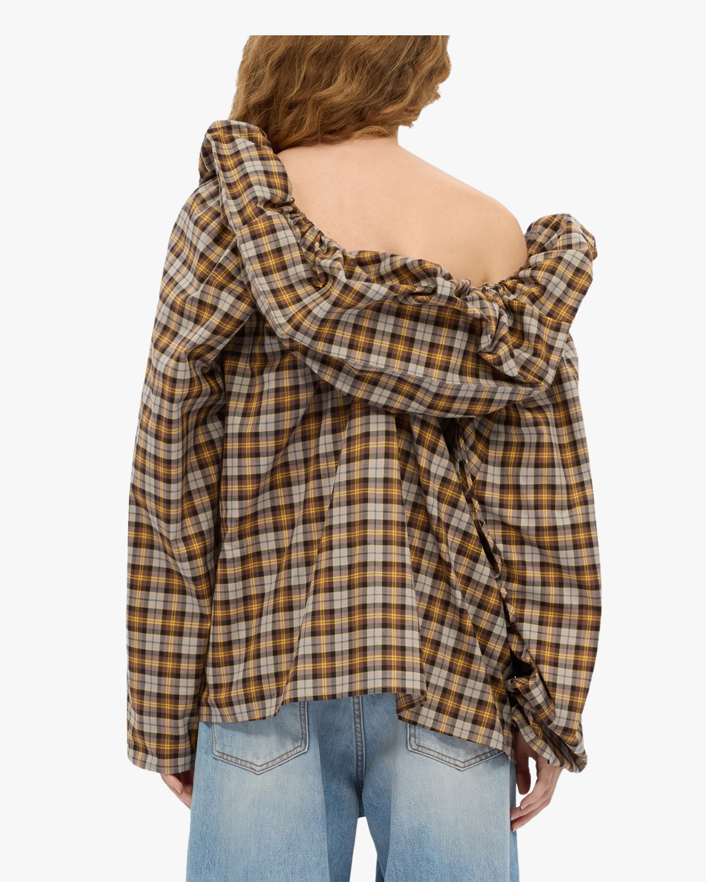 Check cotton blouse with maxi ruffle
