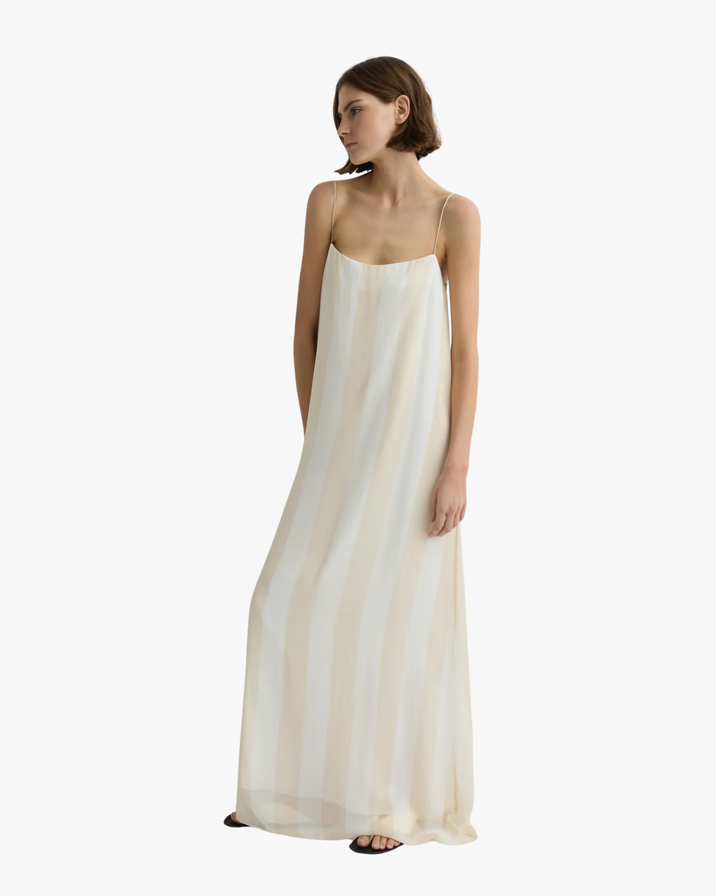 Capri Silk Chiffon Cami Dress Ecru Stripe