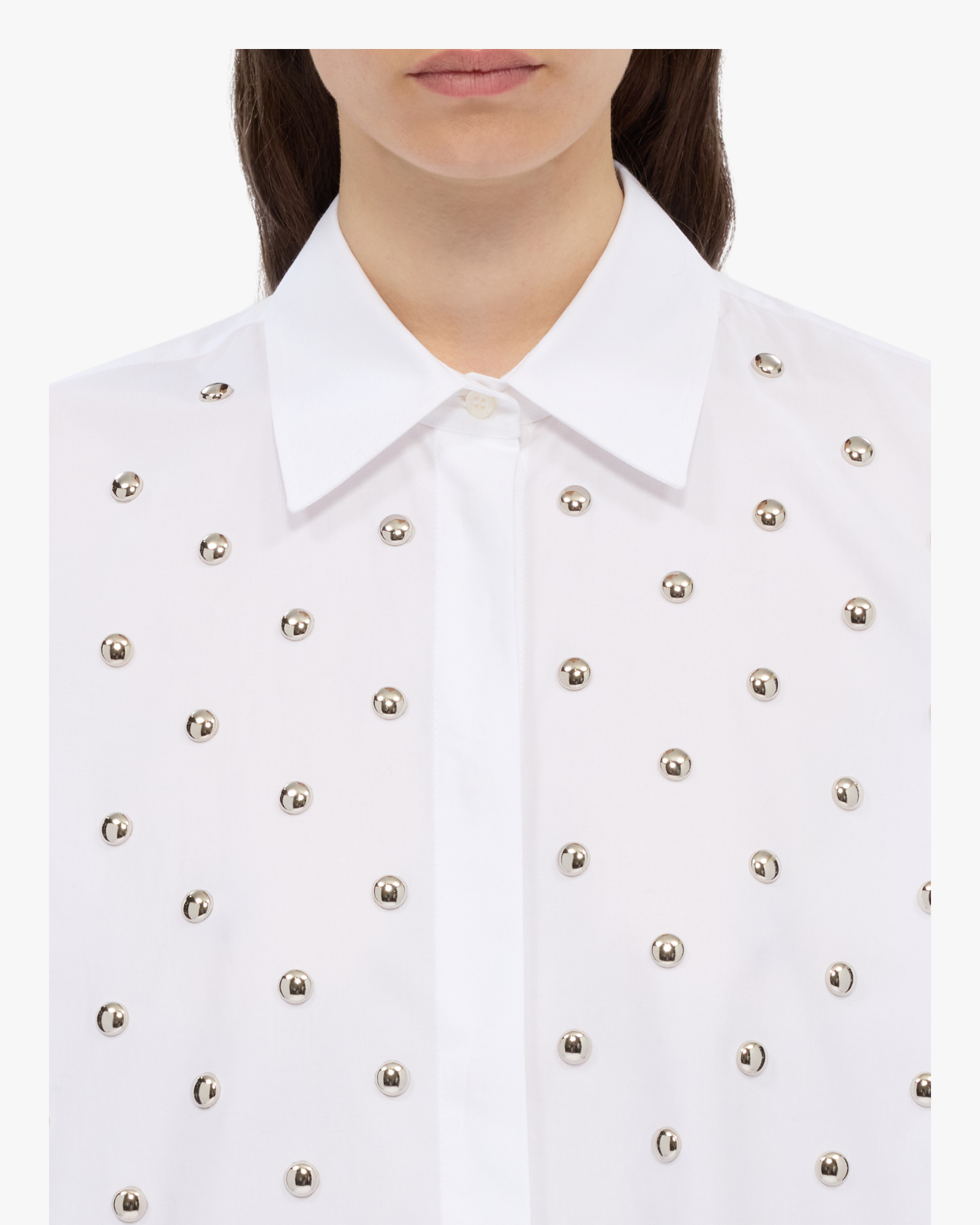 White cotton poplin shirt with studs