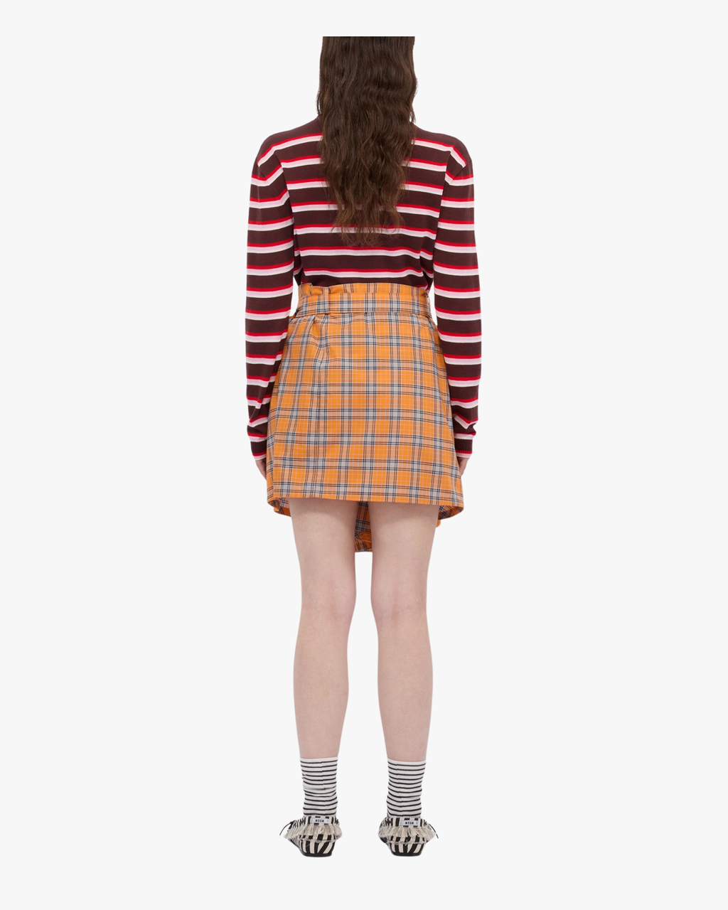 Orange check cotton mini skirt with belt
