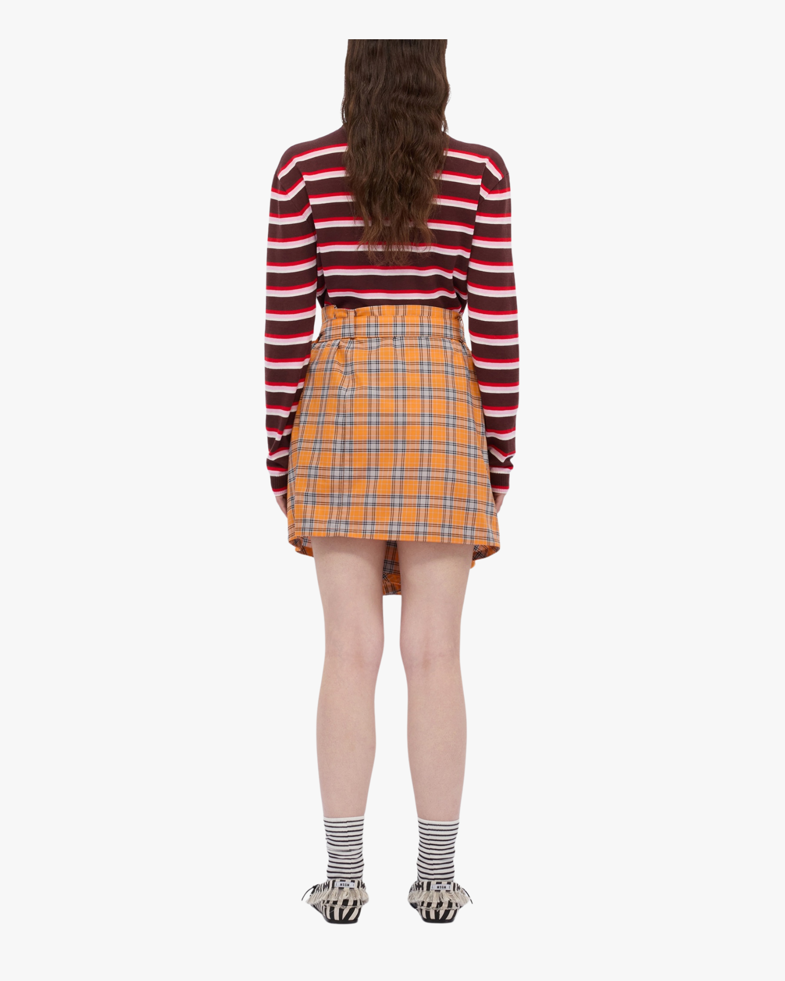 Orange check cotton mini skirt with belt