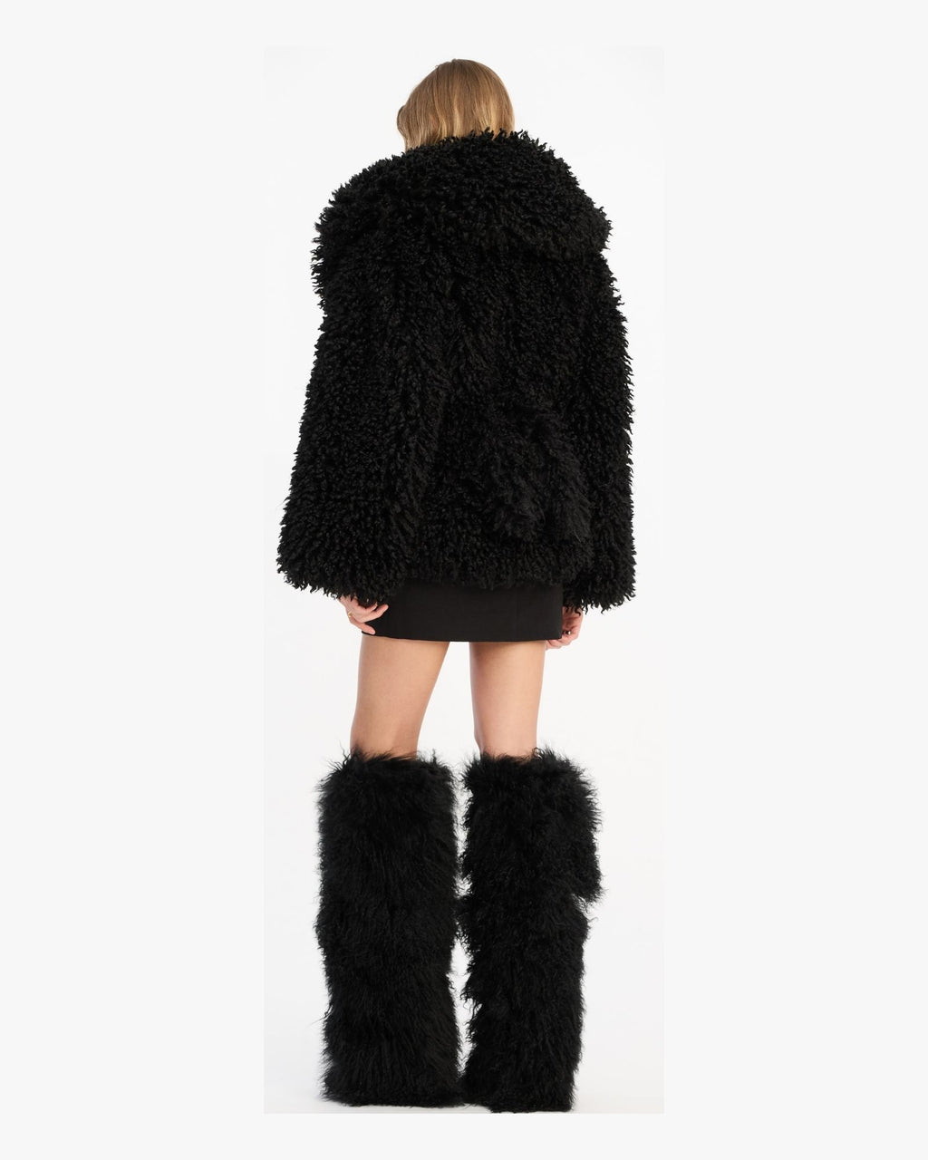 Faux Fur Belted Jacket Black