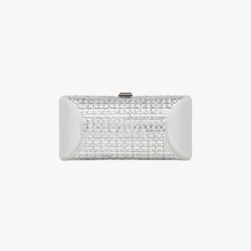 Tube Plus Clutch - Leather with crystals - Silver