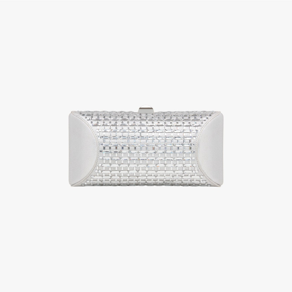 Tube Plus Clutch - Leather with crystals - Silver