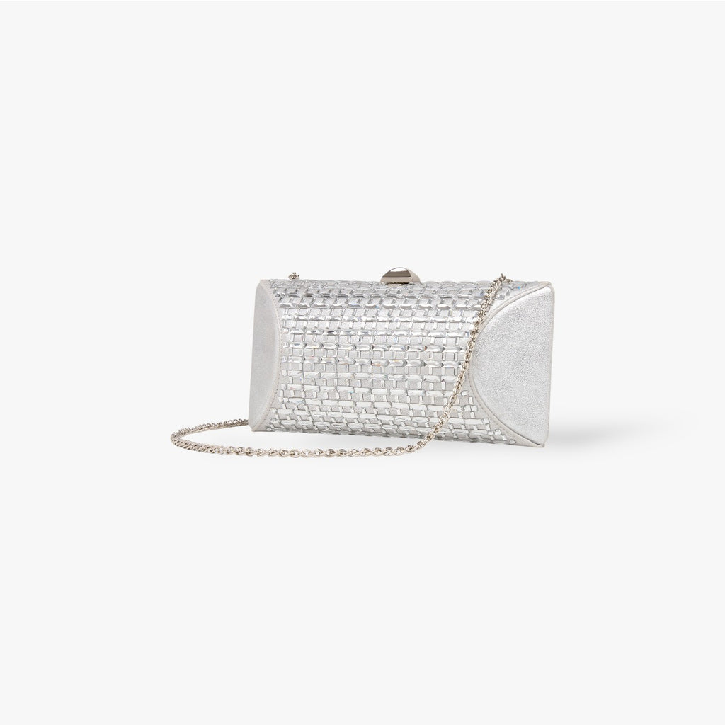 Tube Plus Clutch - Leather with crystals - Silver