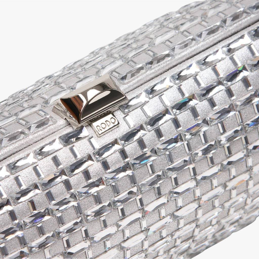 Tube Plus Clutch - Leather with crystals - Silver