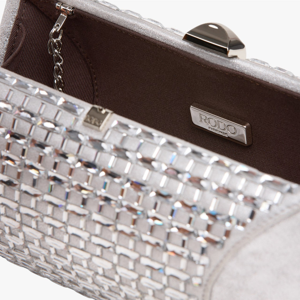 Tube Plus Clutch - Leather with crystals - Silver
