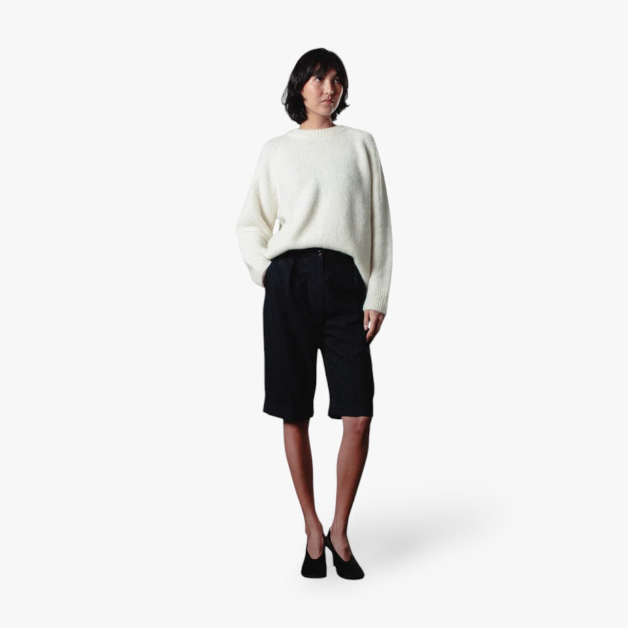 Crew-Neck Alpaca Sweater White
