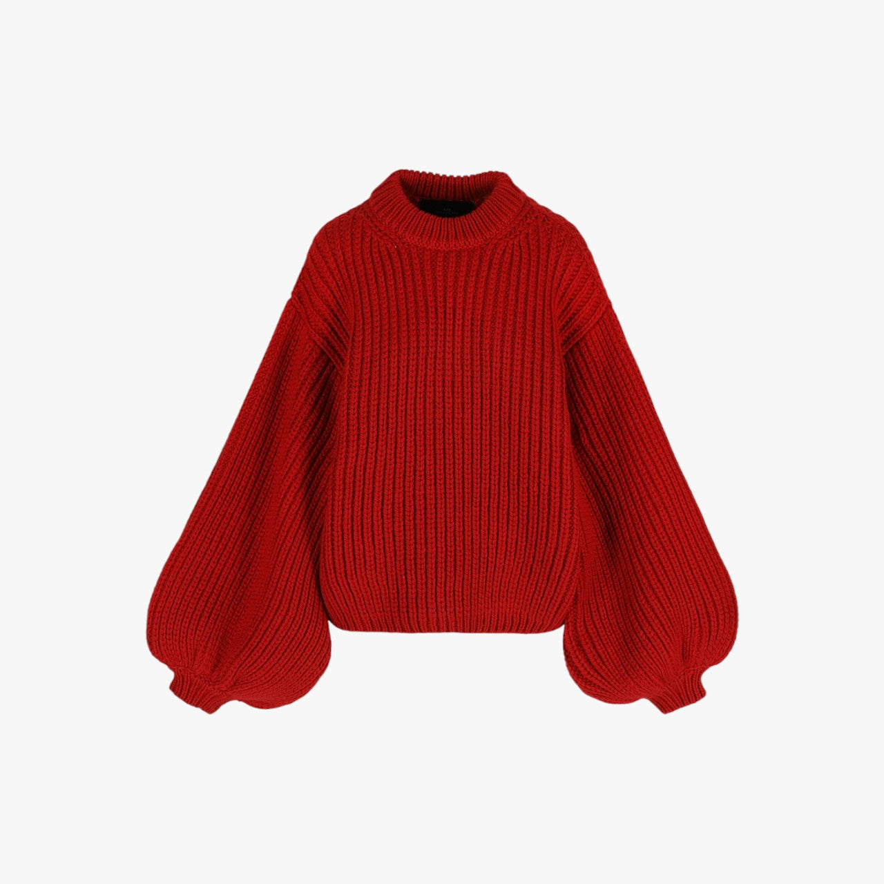 Fisherman Crew-Neck Sweater with Balloon Sleeves
