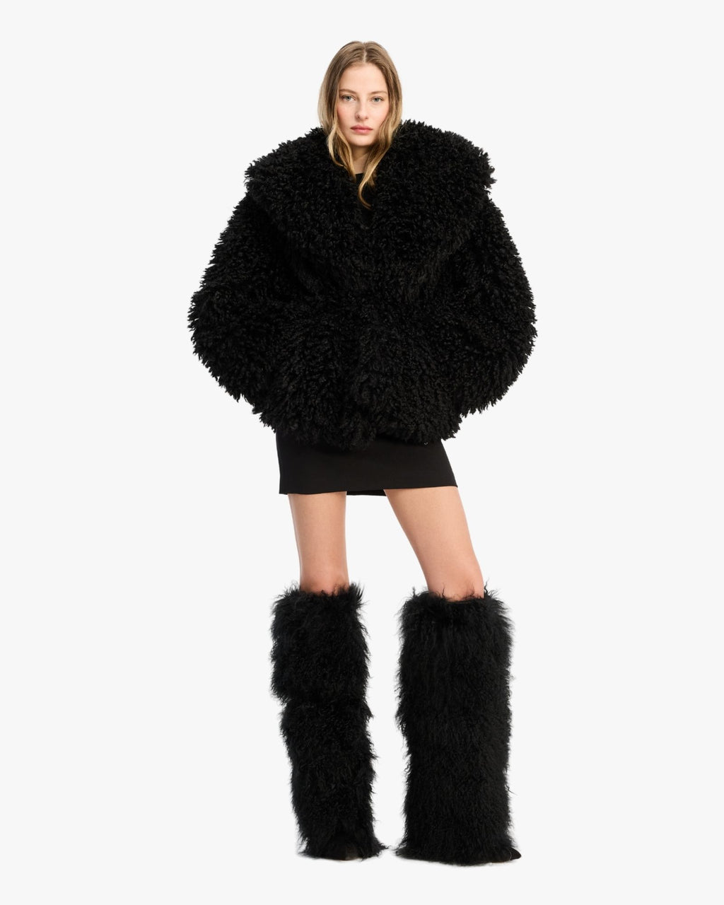 Faux Fur Belted Jacket Black