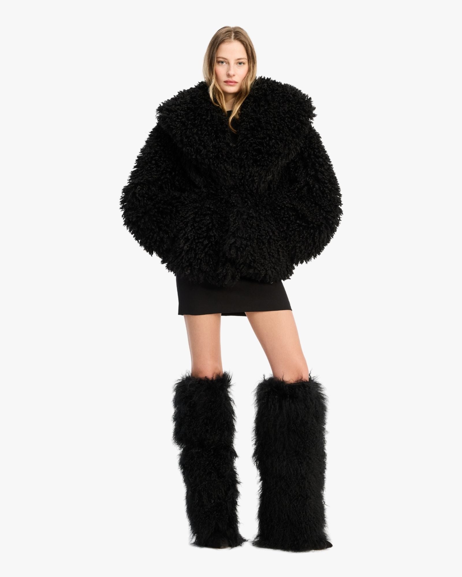 Faux Fur Belted Jacket Black