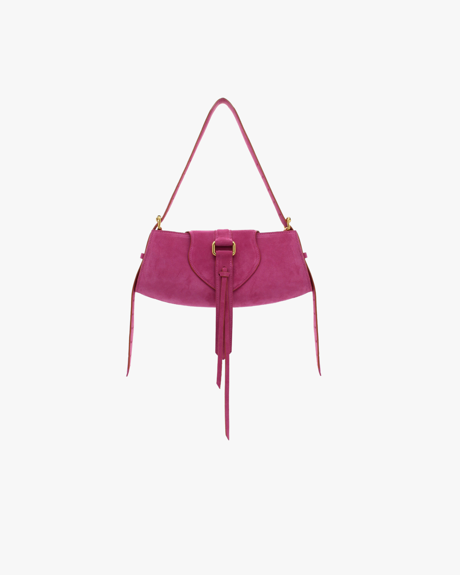 Buckle Midi Suede Shoulder Bag - Ciclamino
