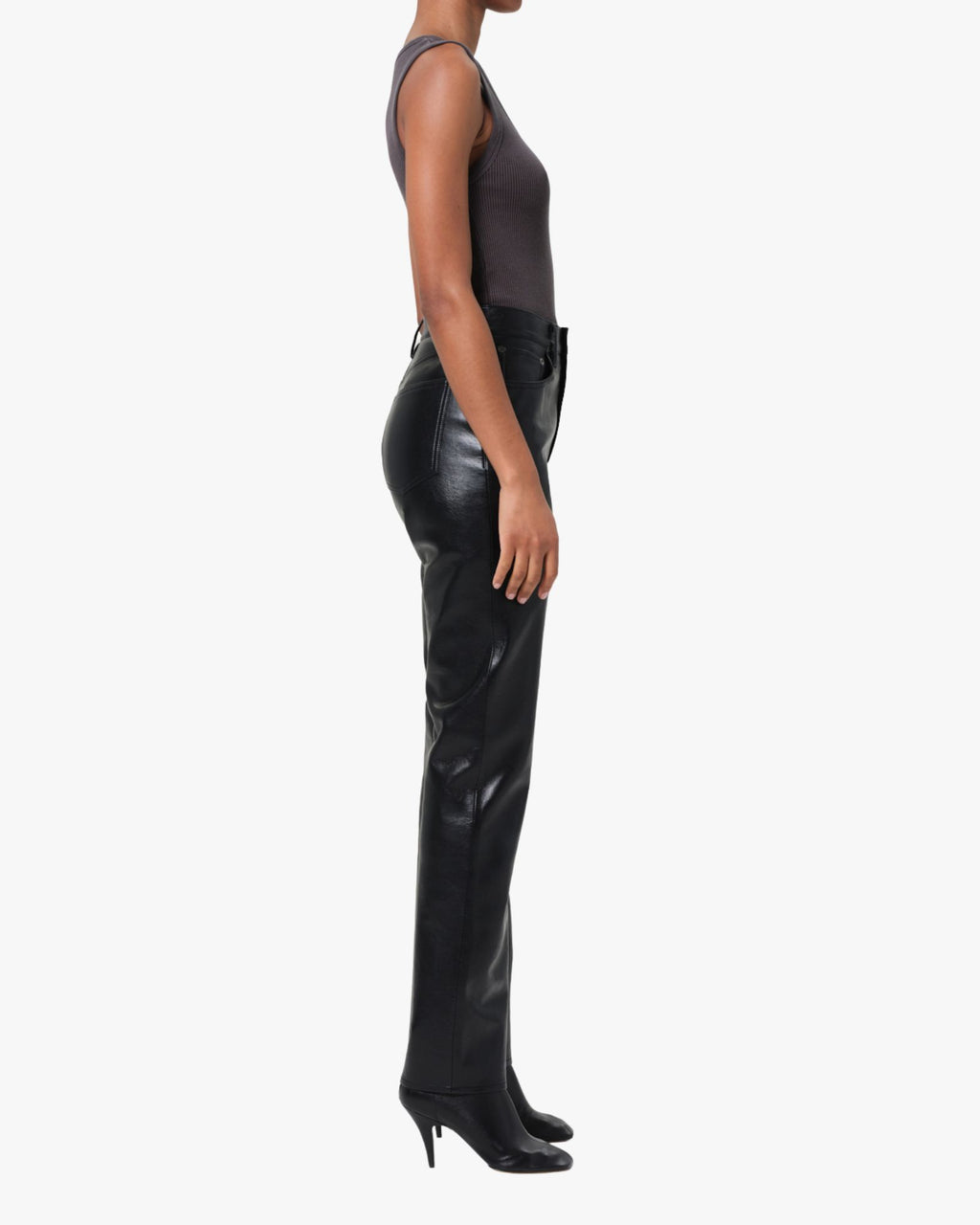 90'S Pinch Waist Long Leather Pant