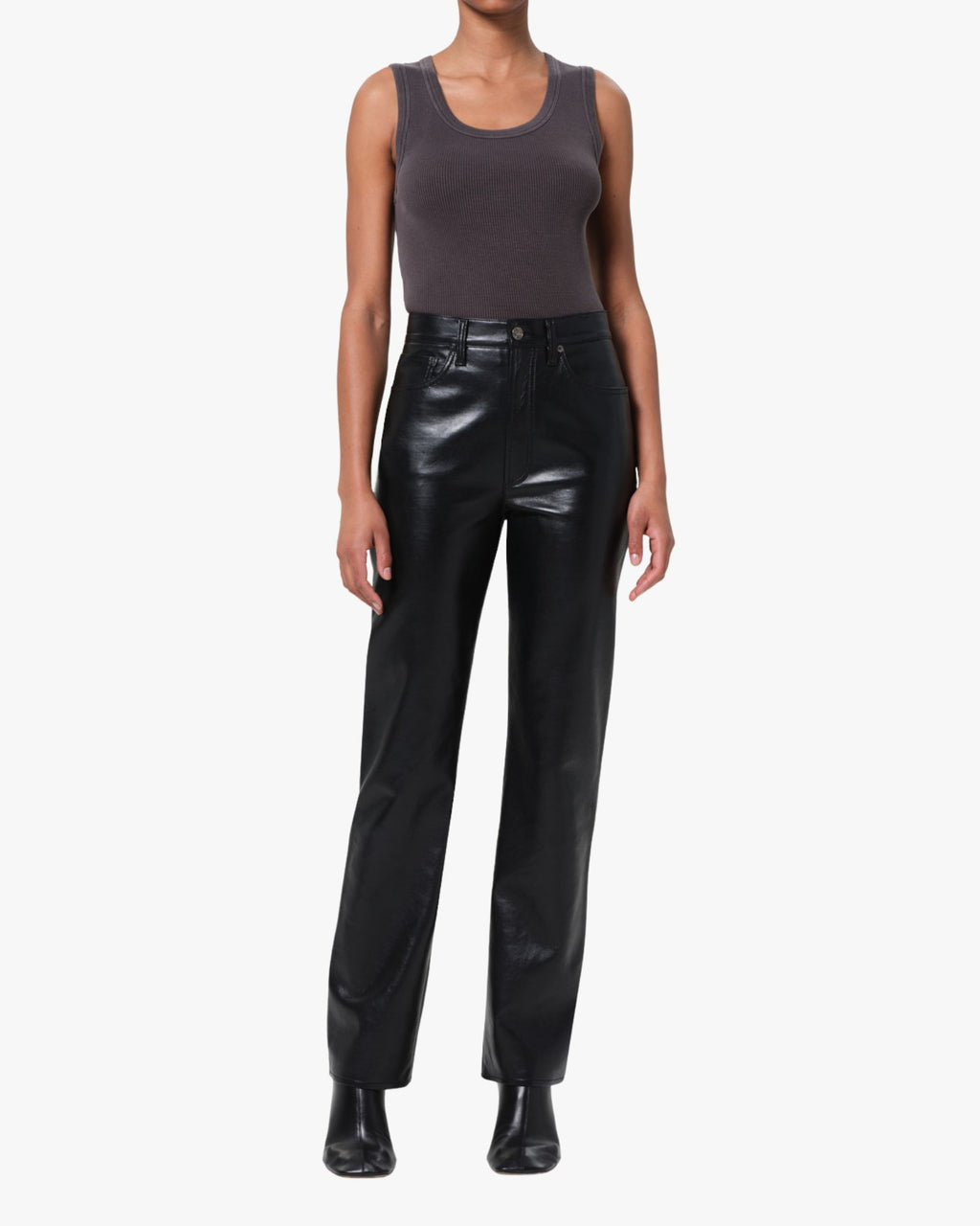 90'S Pinch Waist Long Leather Pant