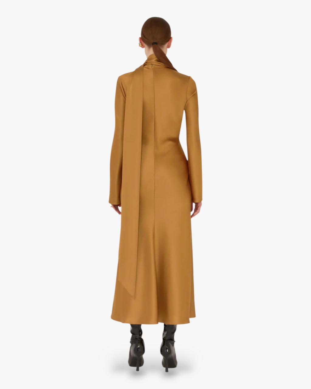 Satin Scarf-Neck Midi Dress
