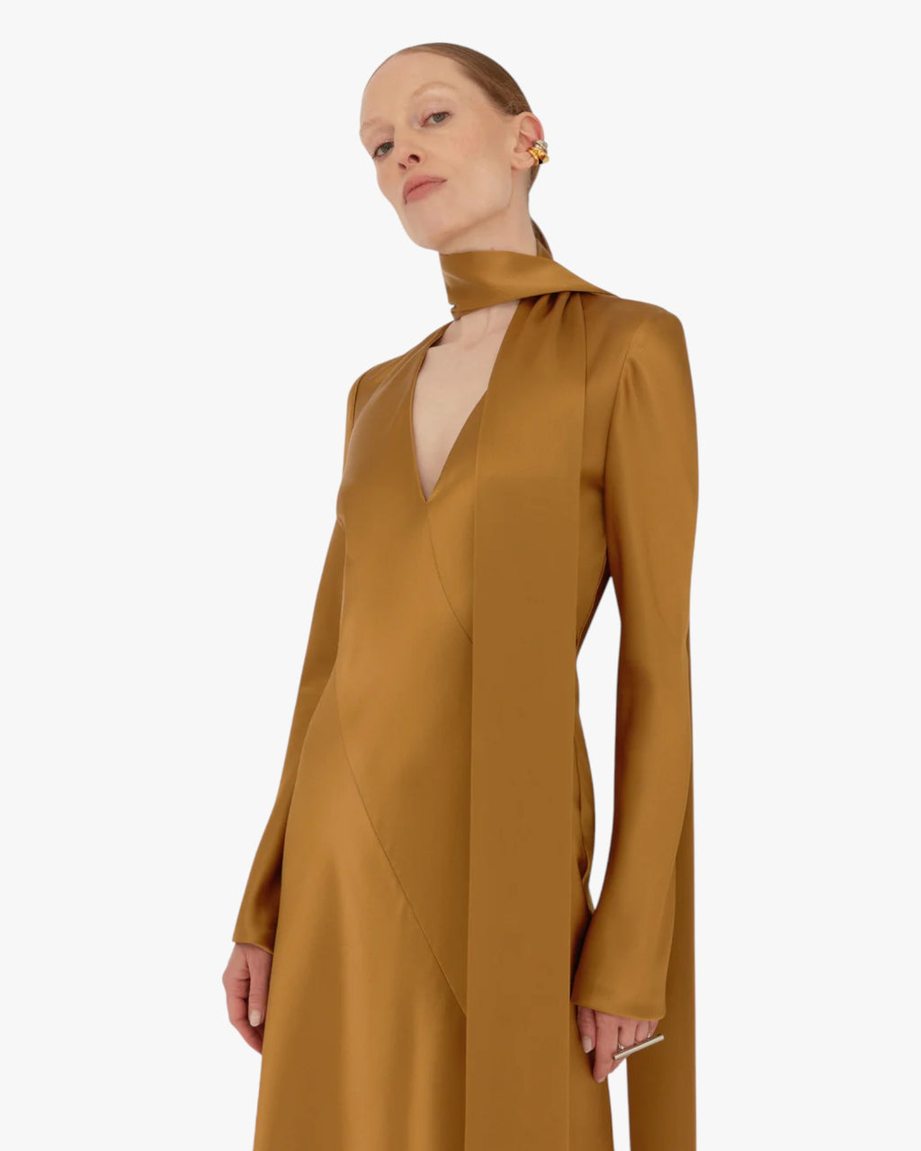 Satin Scarf-Neck Midi Dress
