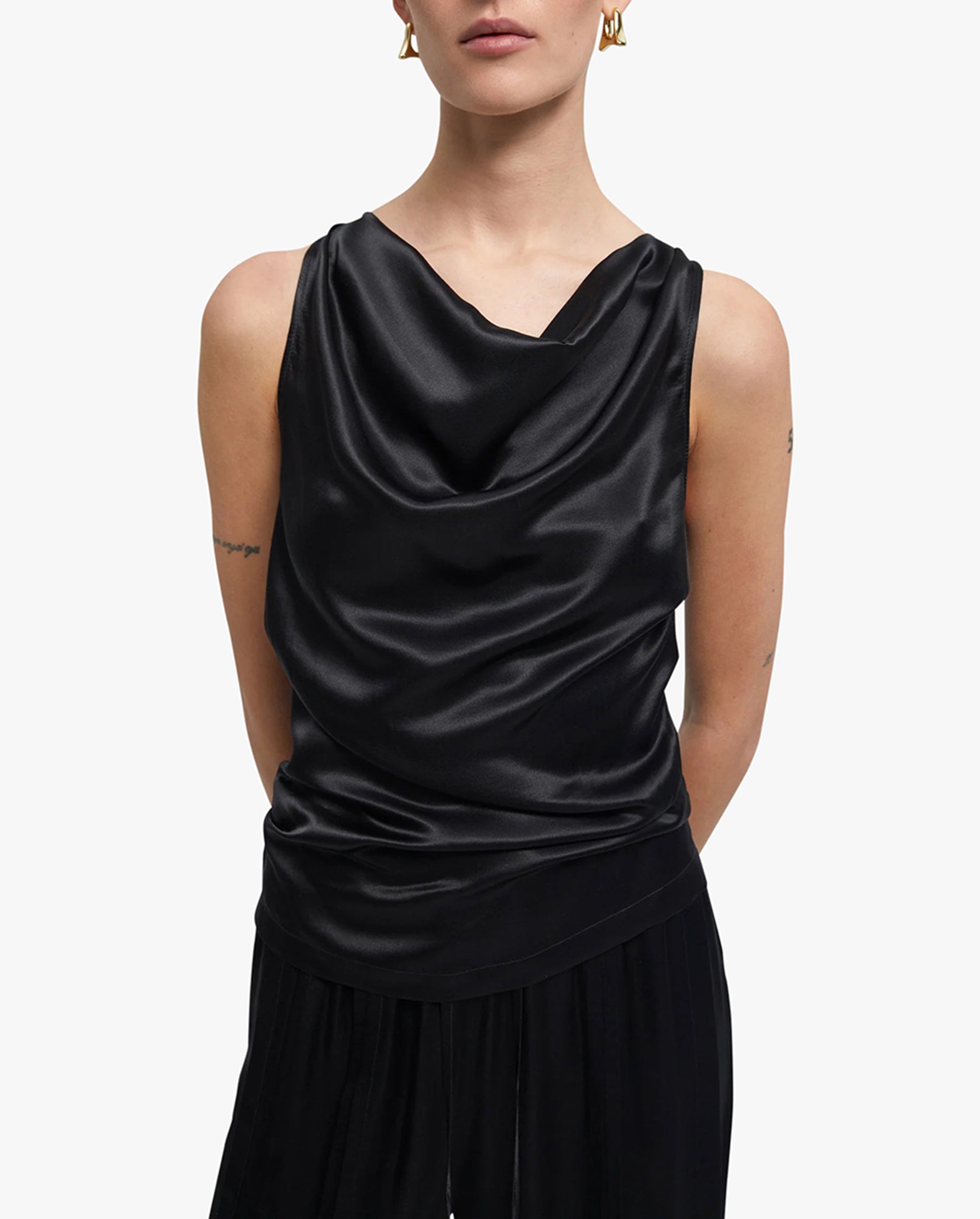 Camille Satin Top Black