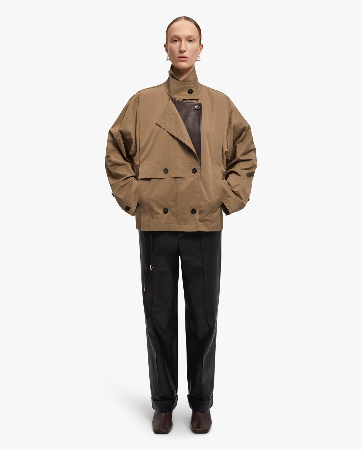 Coral Leather Panelled Technical Jacket