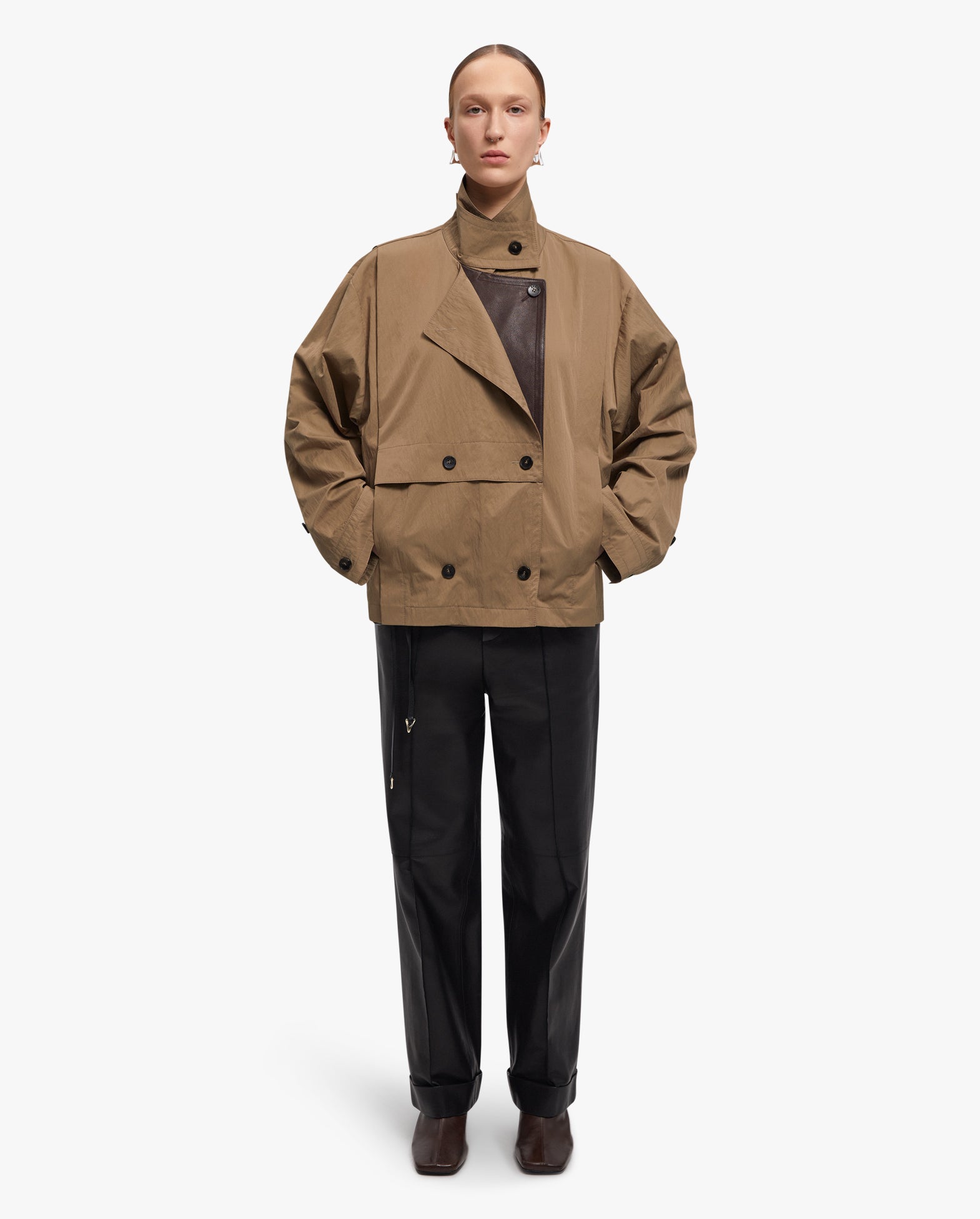 Coral Leather Panelled Technical Jacket