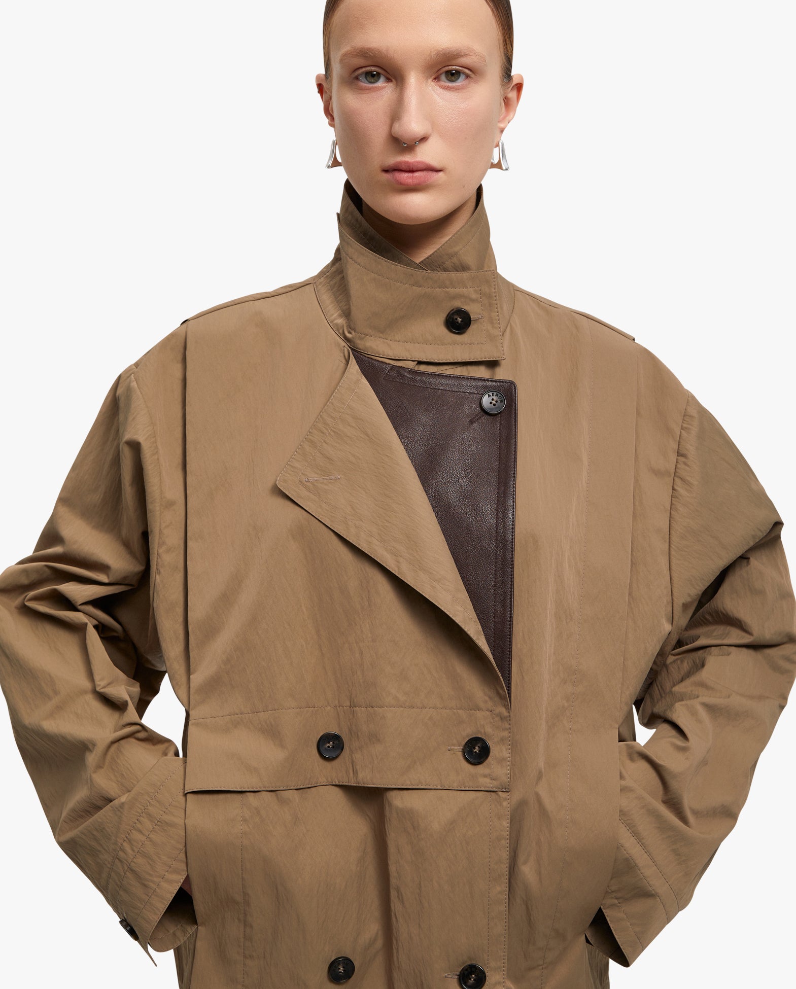 Coral Leather Panelled Technical Jacket