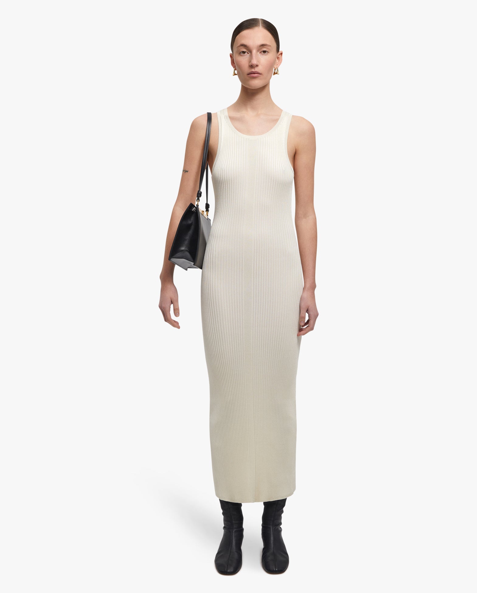 Ema Rib-Knit Racer Neck Maxi Dress Creme