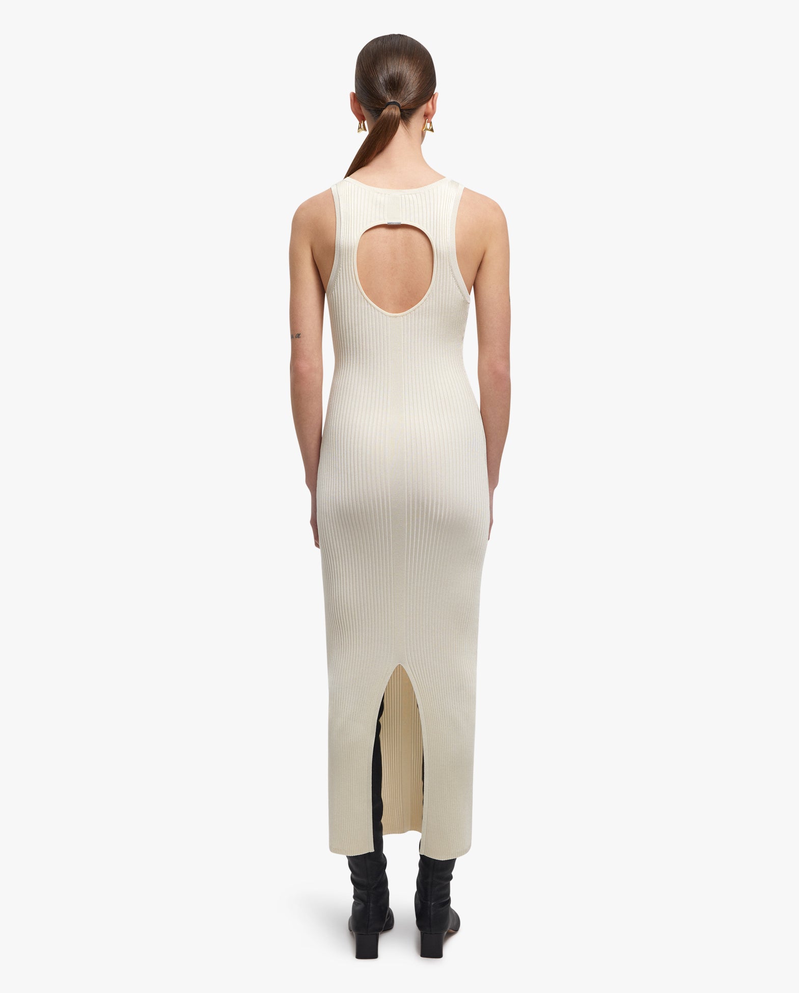 Ema Rib-Knit Racer Neck Maxi Dress Creme