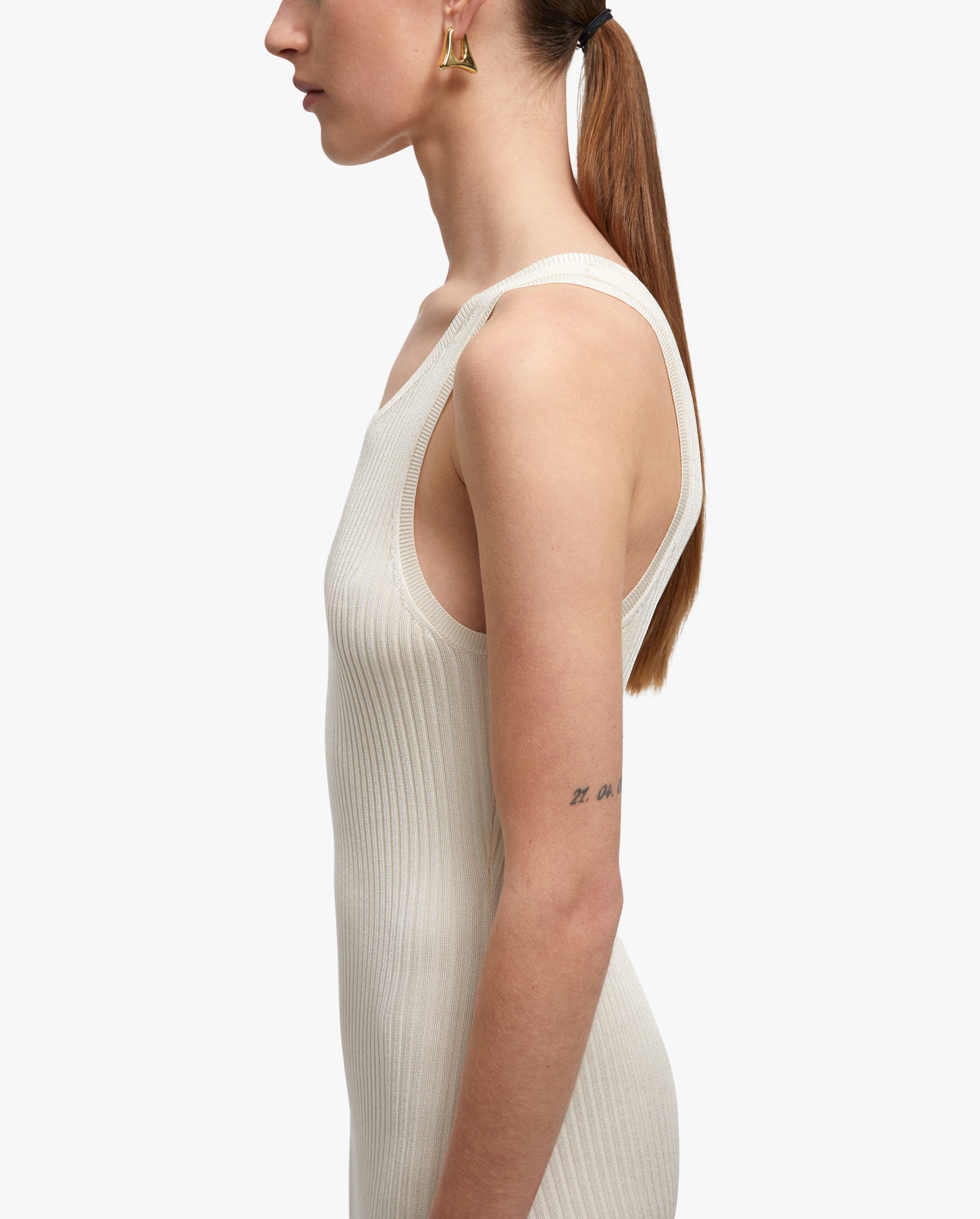 Ema Rib-Knit Racer Neck Maxi Dress Creme