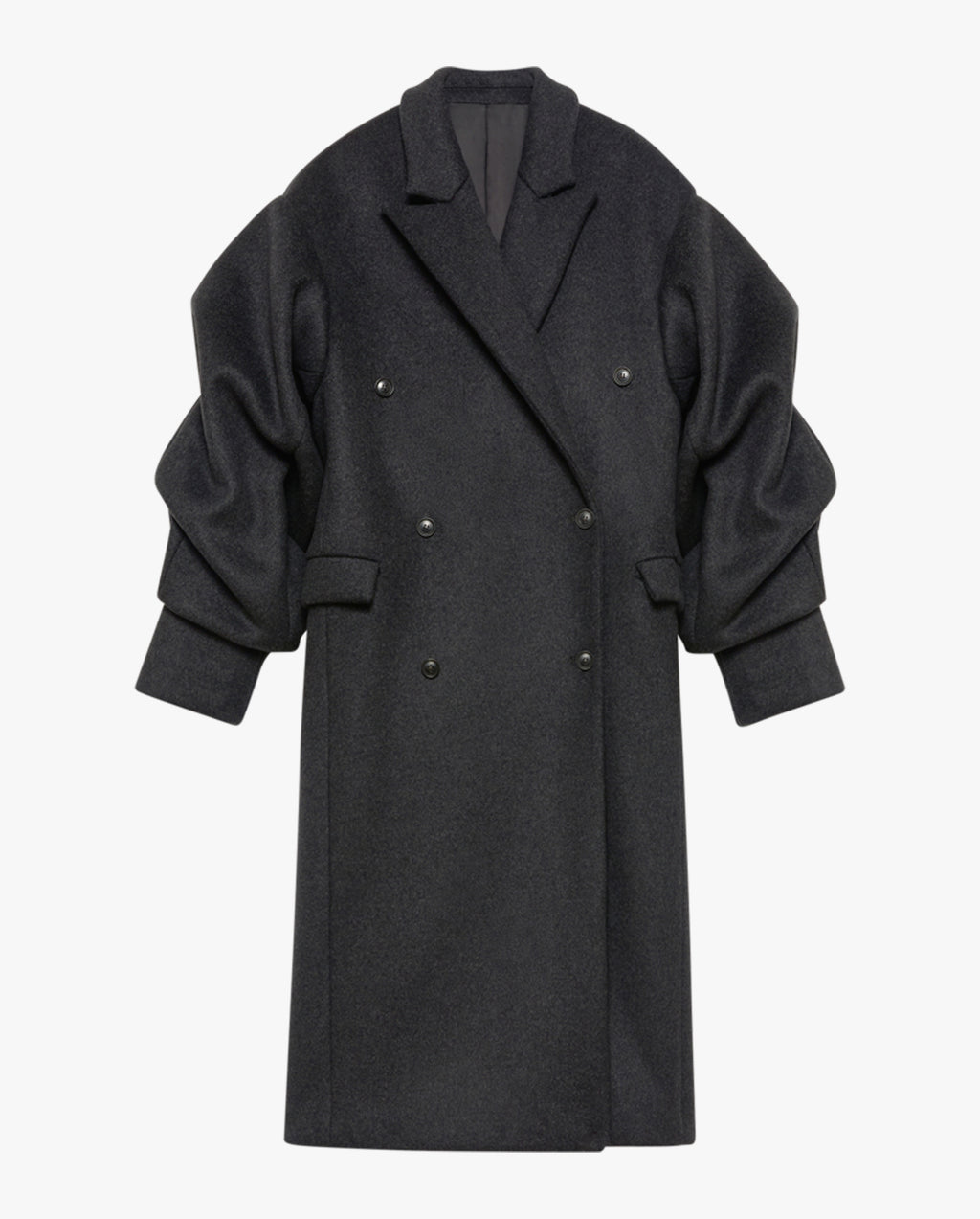 Pleated Sleeve Wool Coat