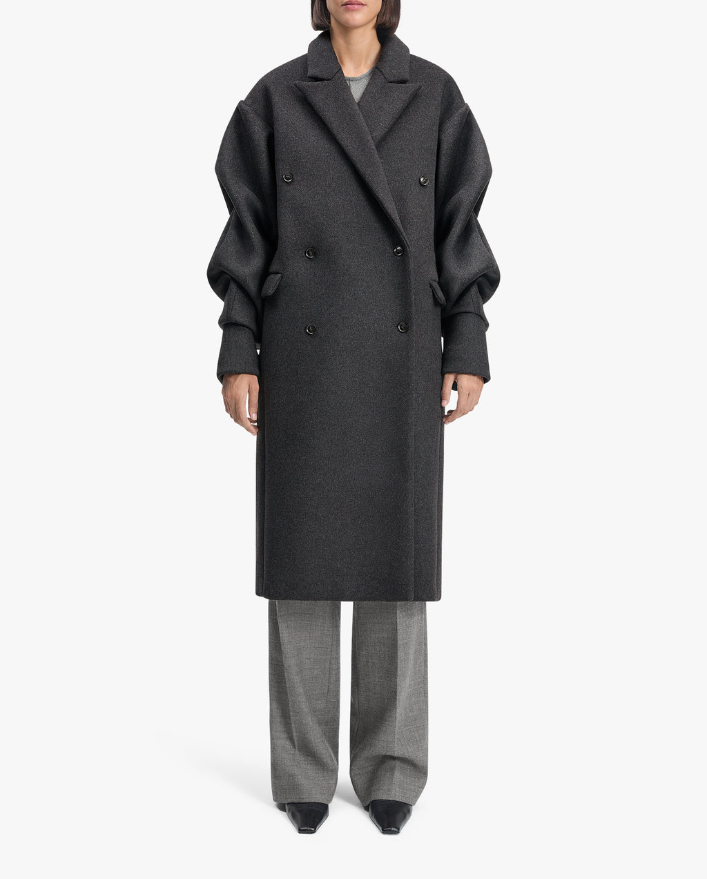 Pleated Sleeve Wool Coat