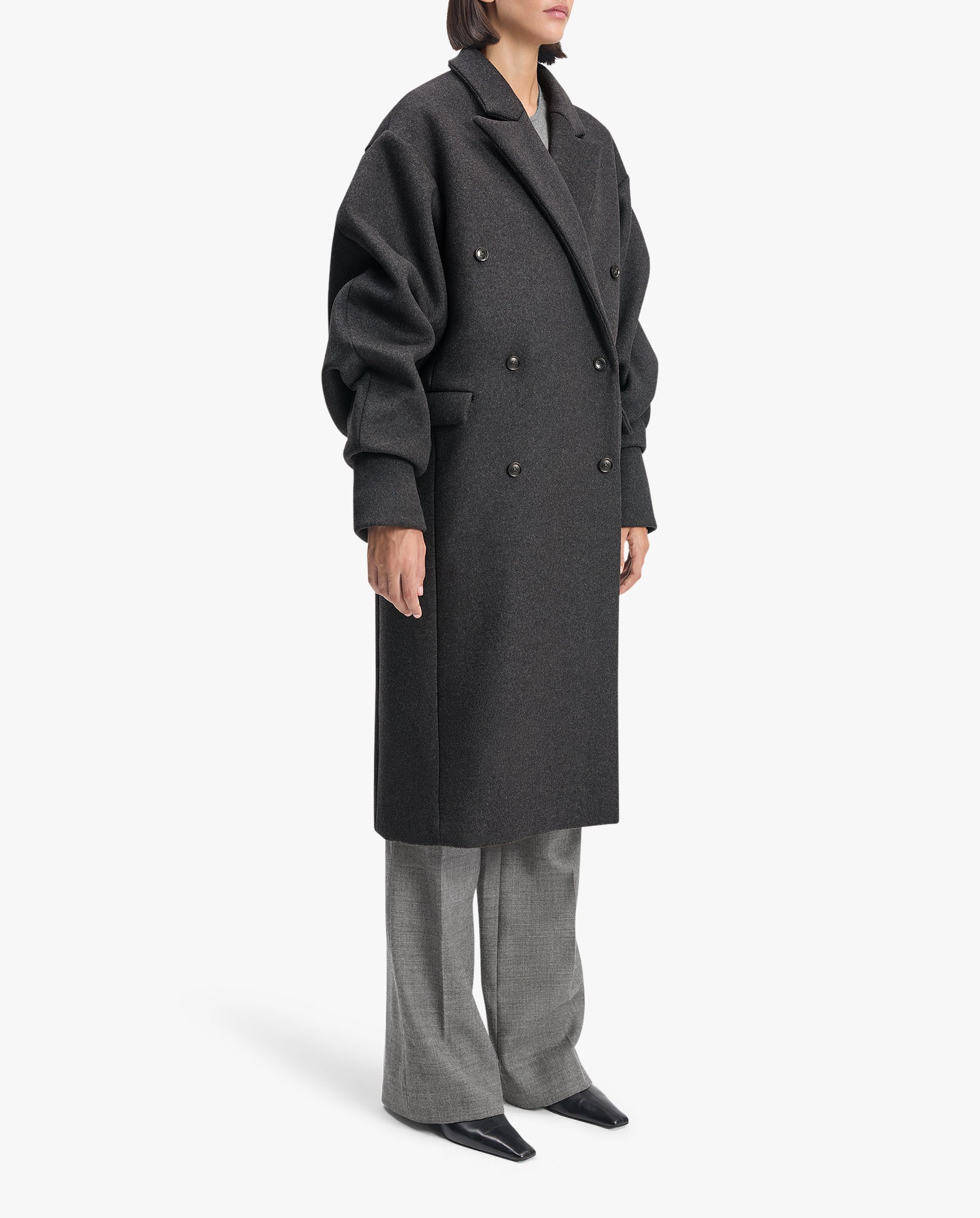 Pleated Sleeve Wool Coat