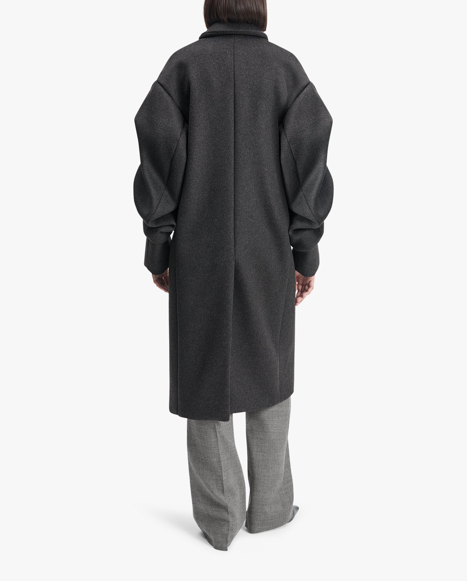 Pleated Sleeve Wool Coat