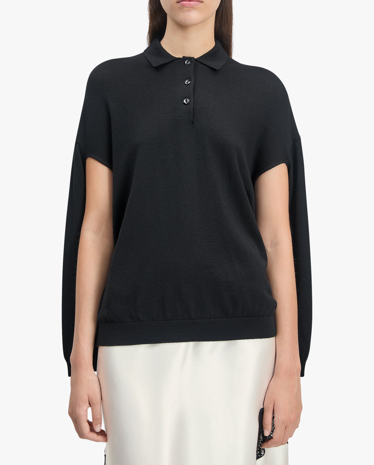 Polo-Neck Merino Wool Cut-Out Knit Sweater