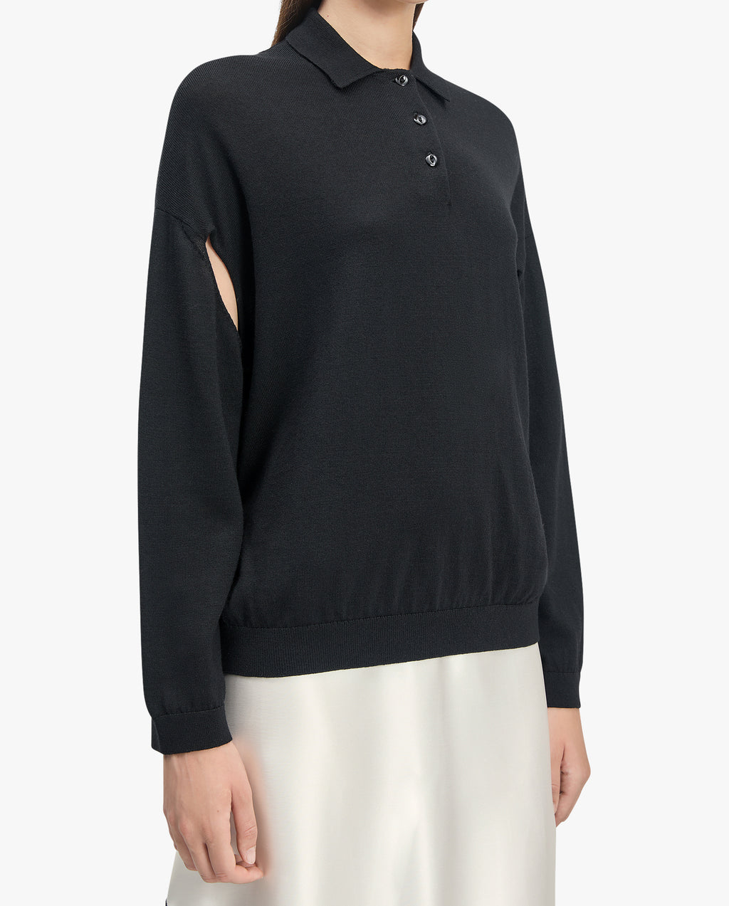 Polo-Neck Merino Wool Cut-Out Knit Sweater
