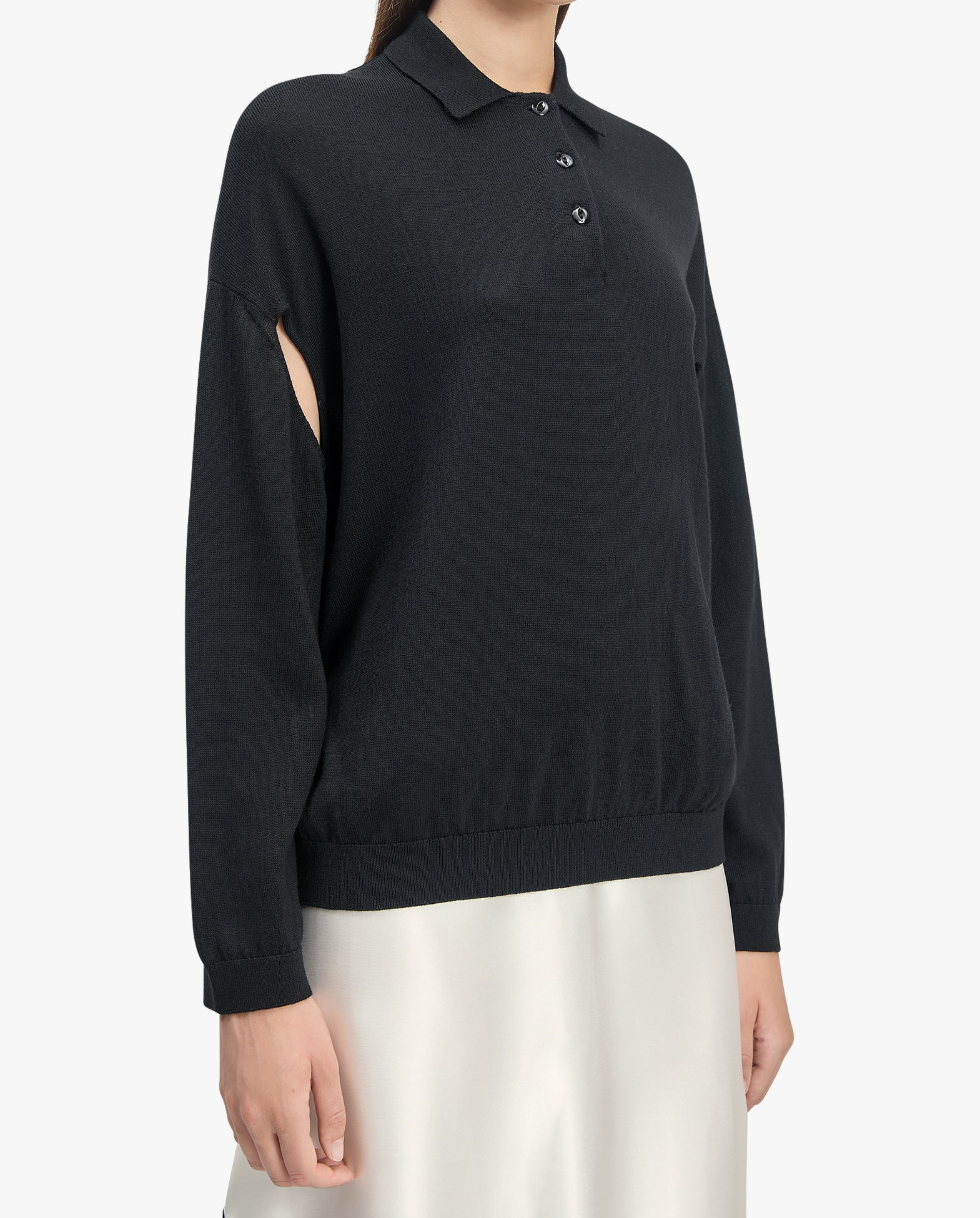 Polo-Neck Merino Wool Cut-Out Knit Sweater