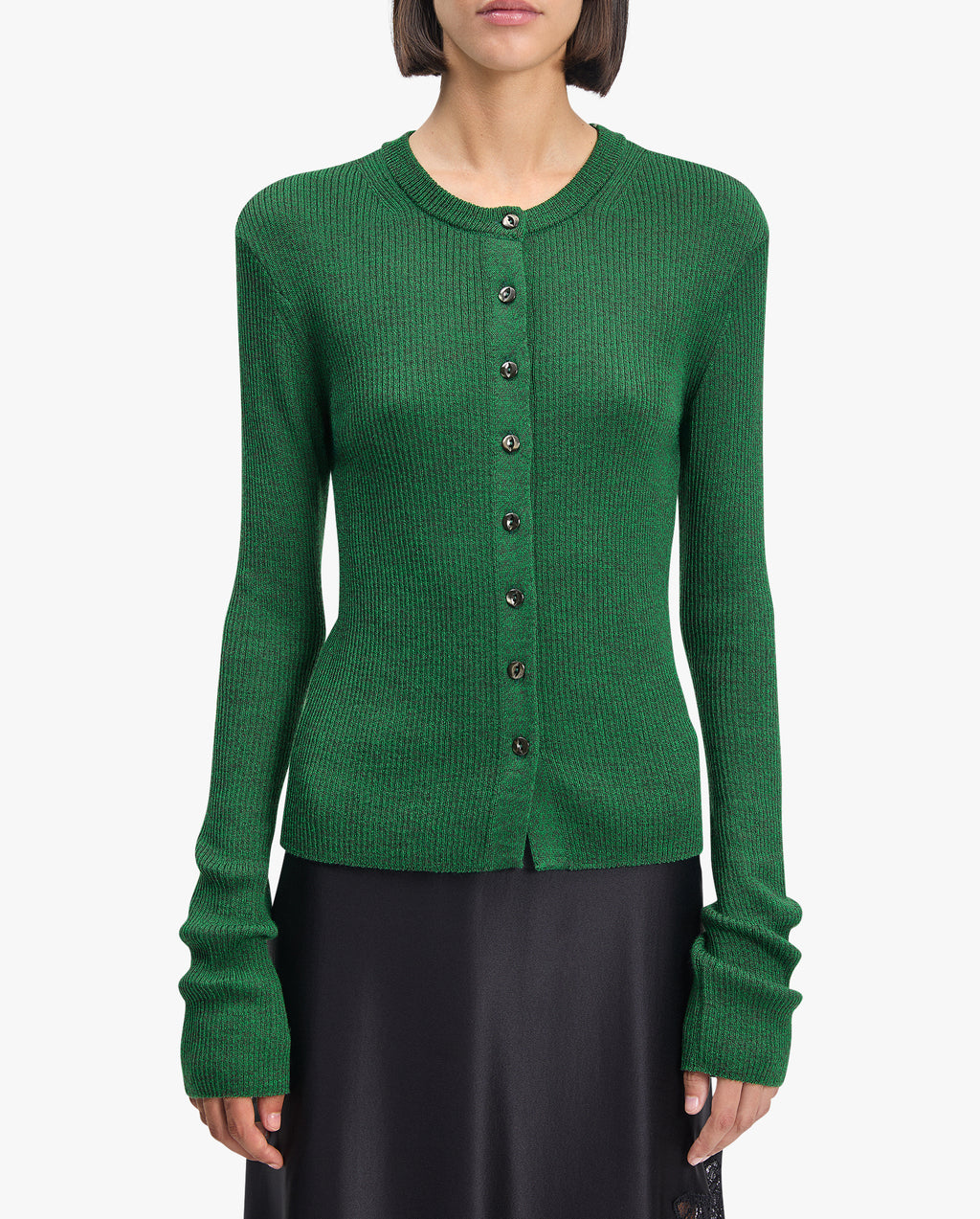 Slim Merino Wool Rib Knit Cardigan